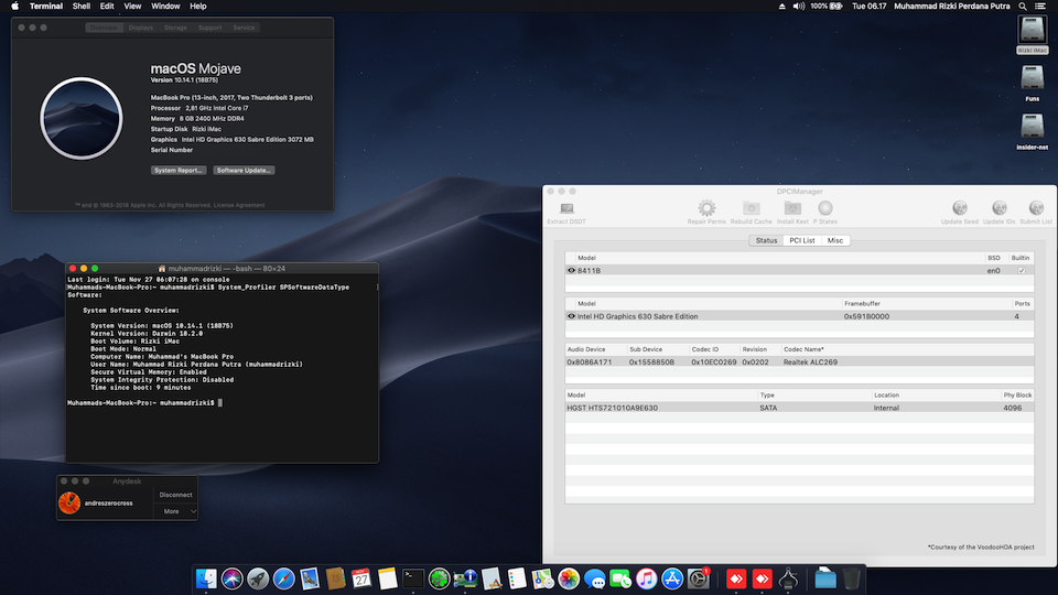 Success Hackintosh macOS Mojave 10.14.1 Build 18B75 at Gigabyte Sabre 15